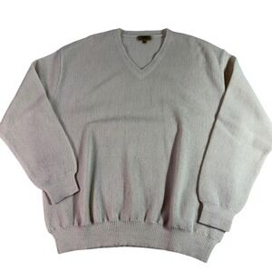 Paul Stuart 100% Alpaca Sweater XL Cream V Neck Ribbed Trim Made in Peru